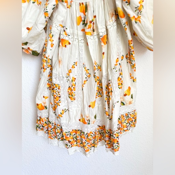 NWOT Farm Rio Cashew Puff-Sleeve Mini Dress Oversize Crochet Trim Boho XL - Picture 8 of 17